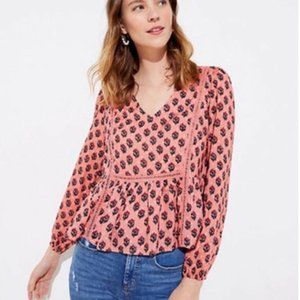 Ann Taylor Loft pink floral Swiss dot peplum blouse Sz medium